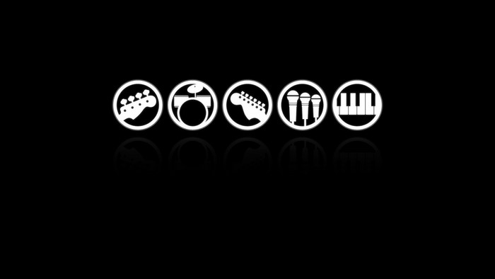 Rock Band 4 music icons: guitar, drums, microphone, keyboard