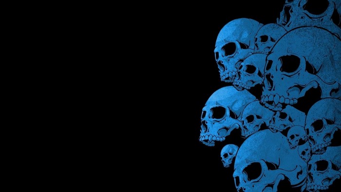 Blue skulls illustration on black background
