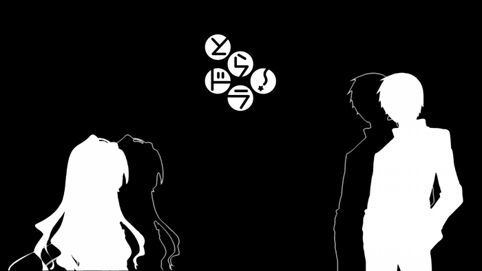 Toradora! Aisaka Taiga and Takasu Ryuuji silhouettes with Japanese text