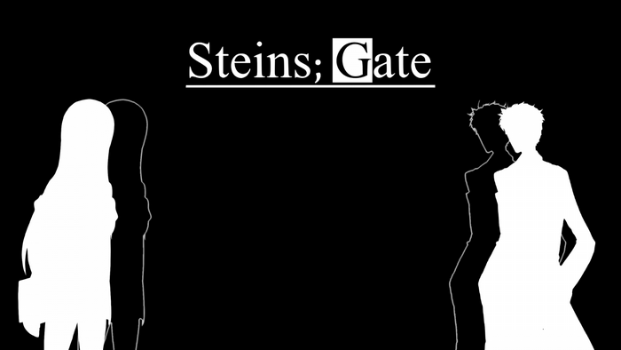 Steins;Gate anime title with silhouettes of characters