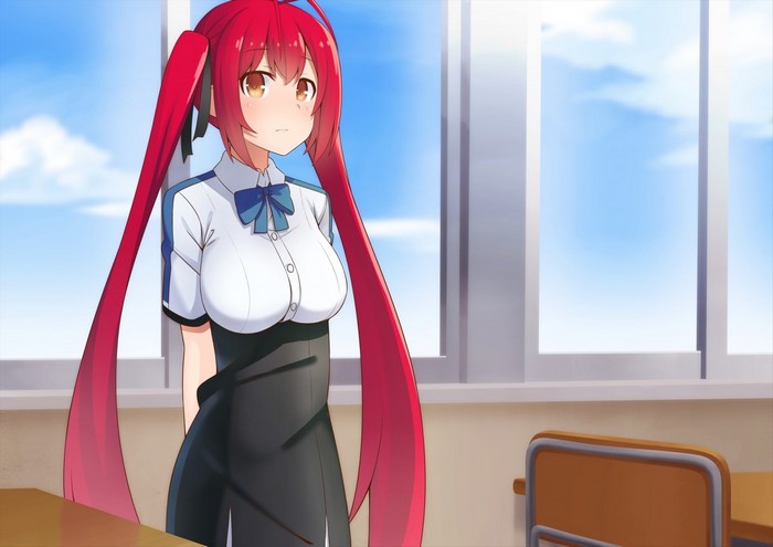 Anime girl with red twintails in school uniform