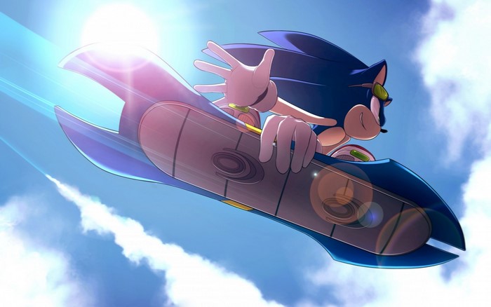 Sonic the Hedgehog riding a hoverboard