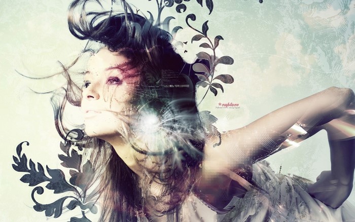 Digital art illustration of a woman with floral elements