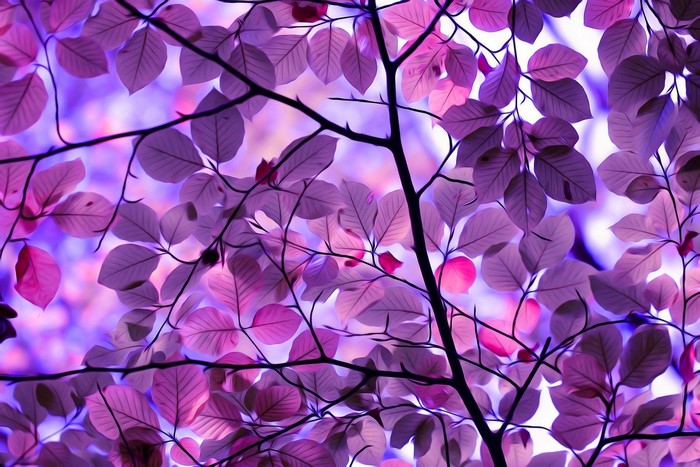 Purple leaves and branches against a bright background