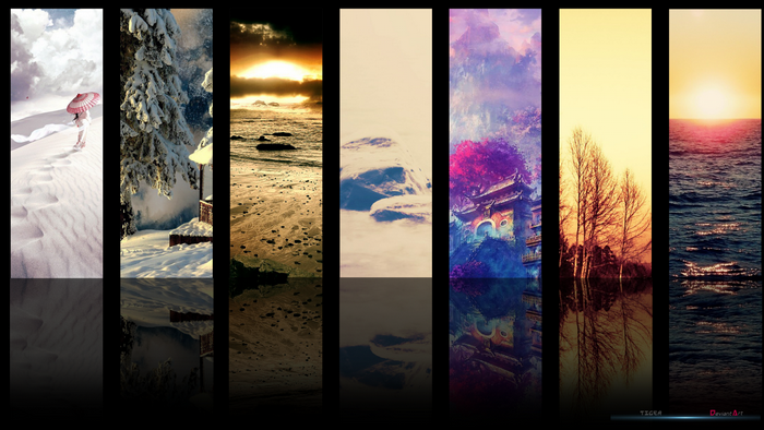 Collage of diverse natural and fantasy landscapes