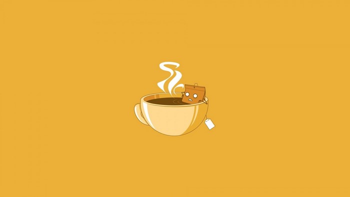 Illustration of a tea bag in a cup of tea