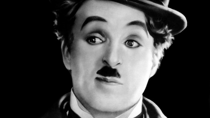 Charlie Chaplin in black and white portrait