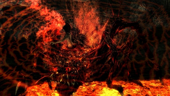 Dark Souls creature with a woman in flames