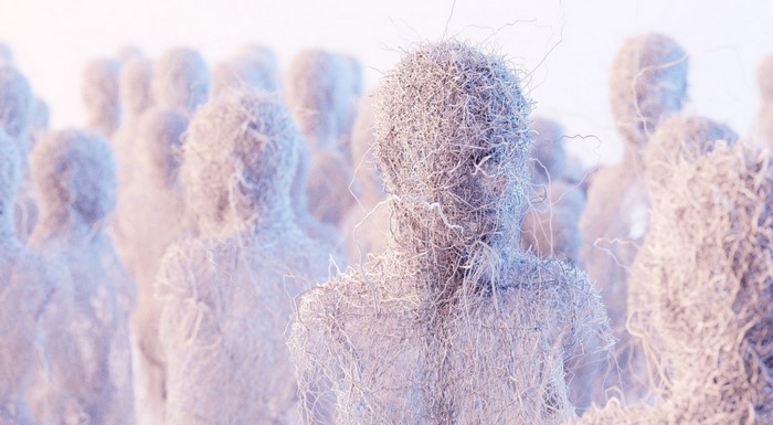Abstract figures covered in frost