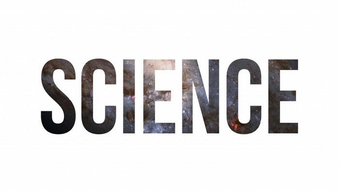 The word SCIENCE filled with a galaxy image