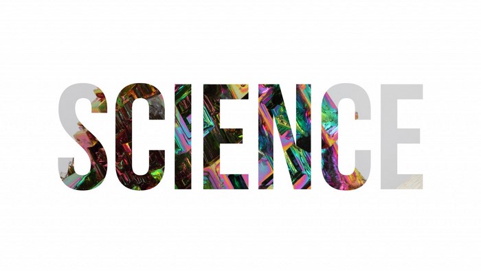 The word SCIENCE with colorful mineral texture