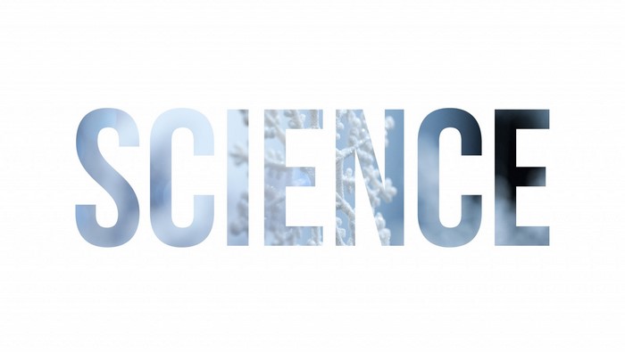 The word SCIENCE with a wintery background