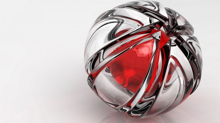 Abstract red and silver glass sphere