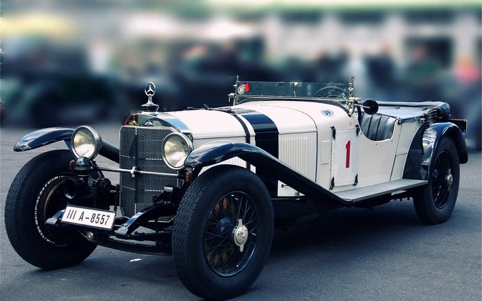 White Mercedes Benz Vintage Race Car with Number 1