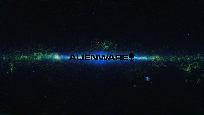 Alienware logo in a starry galaxy