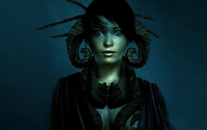 Fantasy art of a woman with horns
