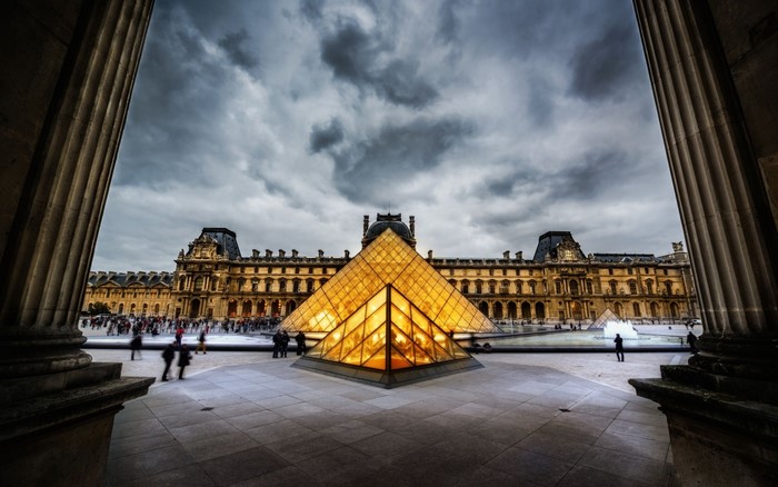 Louvre Museum Pyramid and Palace, Paris