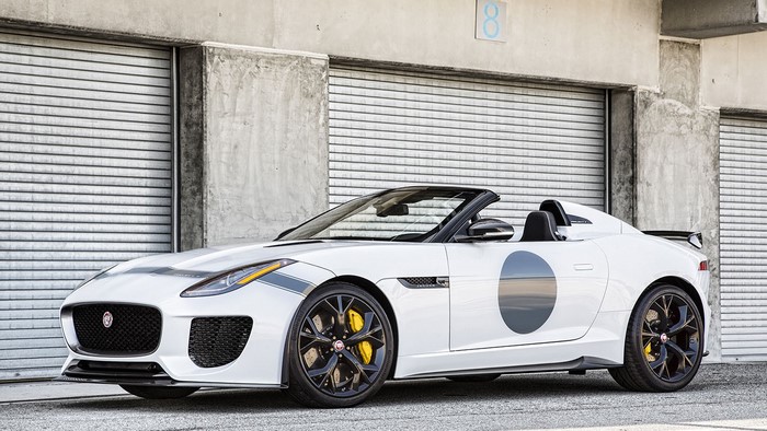 White Jaguar F-Type Convertible with Racing Stripes