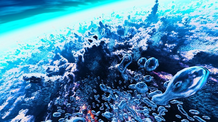 Abstract blue underwater scene with bubbles