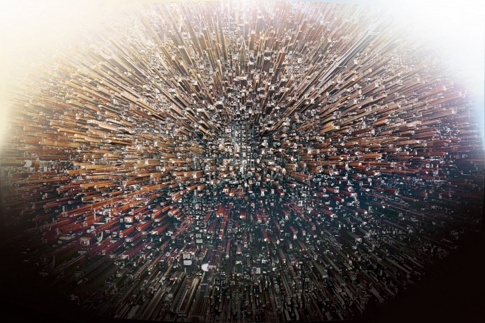 Abstract cityscape with radiating buildings