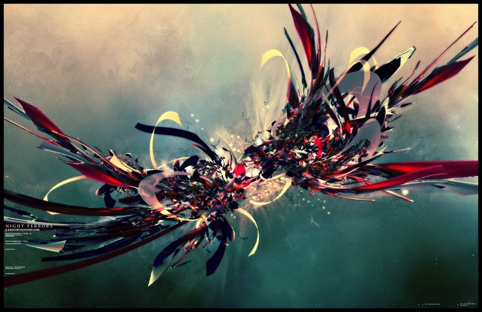 Abstract 3D art with red and dark elements