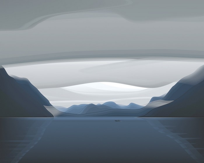 Abstract landscape with mountains and water