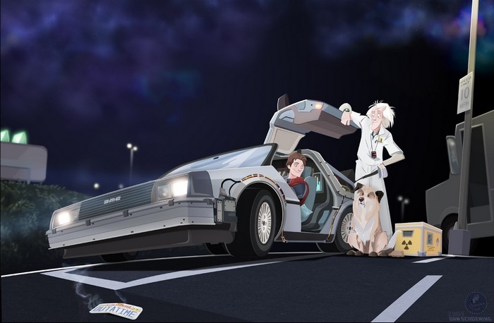 Marty McFly and Doc Brown with DeLorean from Back to the Future