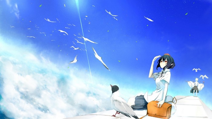 Shameimaru Aya and Inubashiri Momiji in the Sky