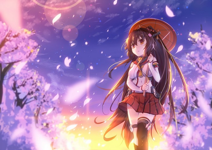 Yamato from Kantai Collection with an umbrella