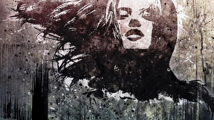 Grunge portrait of a woman with paint splatters
