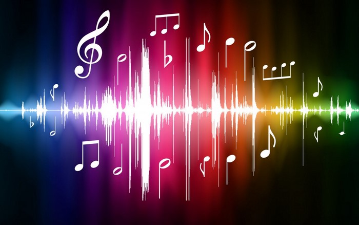 Colorful Sound Wave with Musical Notes
