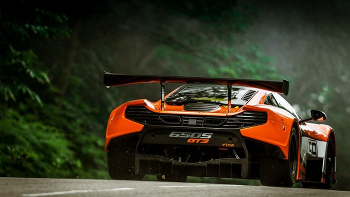 McLaren 650S GT3 race car on a road