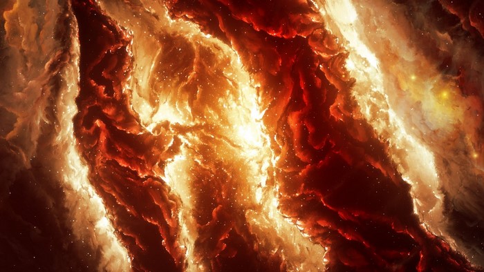 Fiery nebula with glowing stars