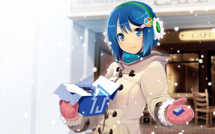 Madobe Nanami from Windows 7 holding a gift box
