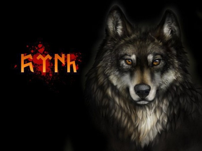 Wolf with ancient script