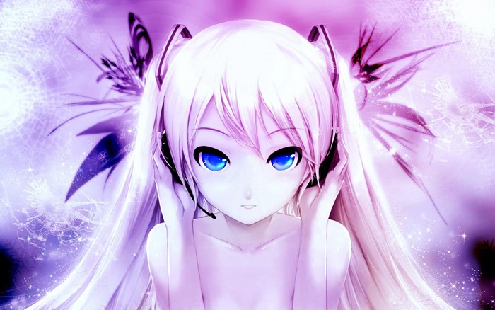 Hatsune Miku with Headphones and Blue Eyes