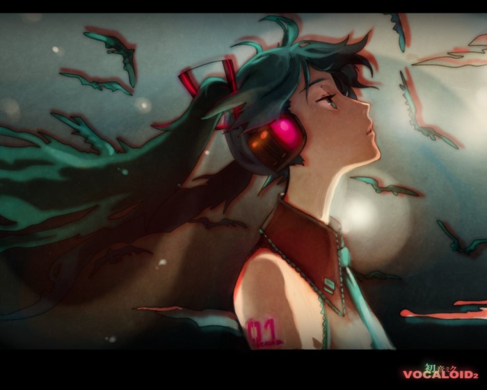 Hatsune Miku from Vocaloid with headphones