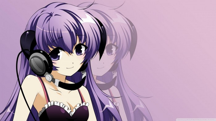 Furude Hanyuu from Higurashi No Naku Koro Ni with headphones