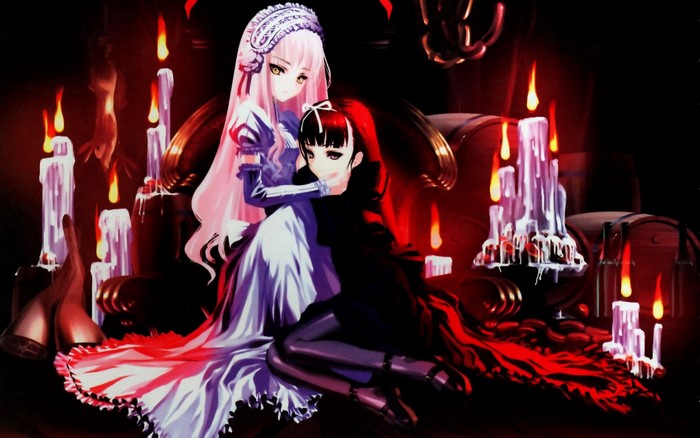 Anime girls in lolita fashion with candles