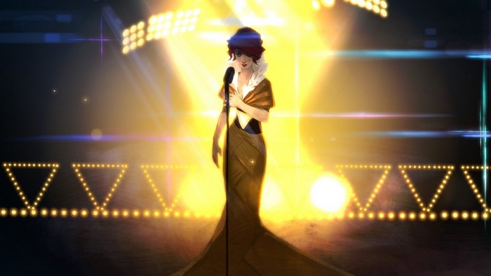 Singer performing on stage with spotlights