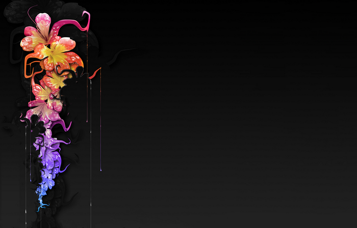 Colorful abstract flowers dripping on black background