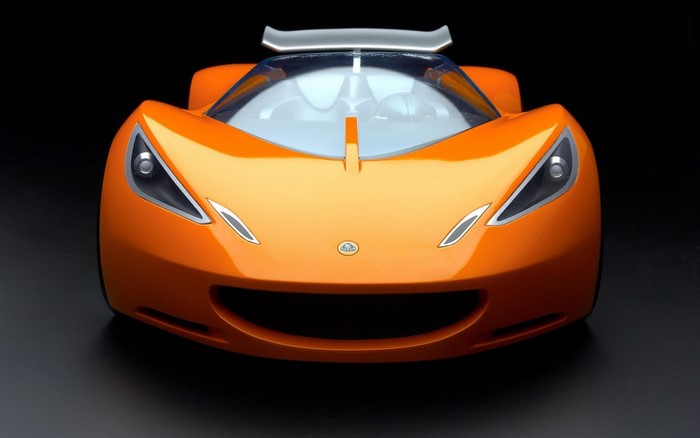 Orange Lotus Evora sports car front view
