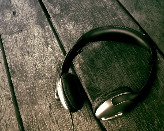 Headphones on a wooden table