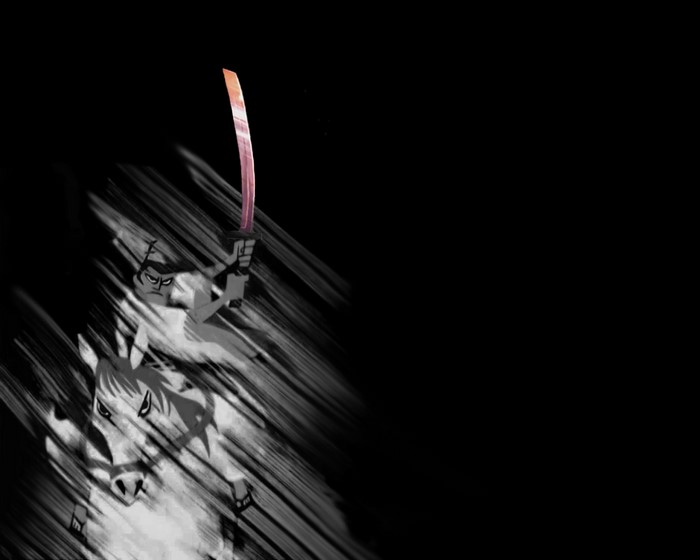 Samurai Jack on a horse with a sword