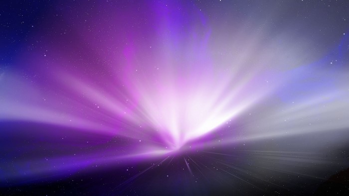 Abstract purple and white light streaks in space