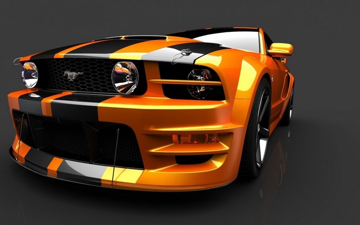 Orange and black Ford Mustang sports car