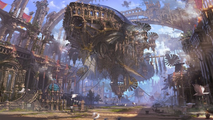 Steampunk Futuristic Airship Cityscape
