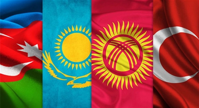 Flags of Azerbaijan, Kazakhstan, Kyrgyzstan, and Turkey