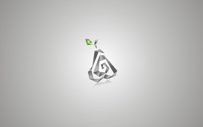 Geometric pear logo with green leaf