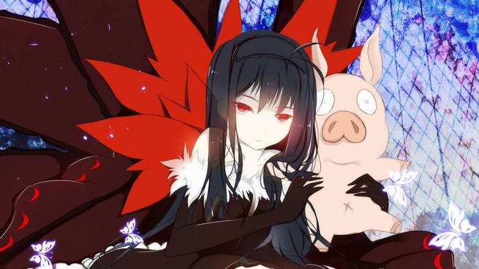 Kuroyukihime from Accel World with a Pig Plush